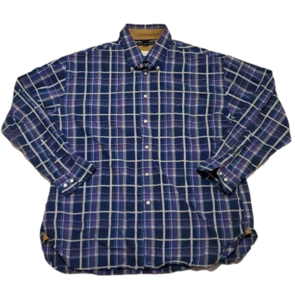 Tommy Hilfiger XL Navy Blue Plaid Button Up Long Sleeve Dress Shirt